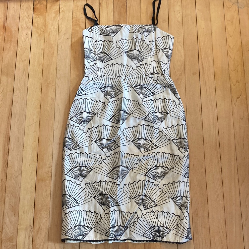 Nanette Lepore Black and White Embroidered Fan Pattern Midi Dress
